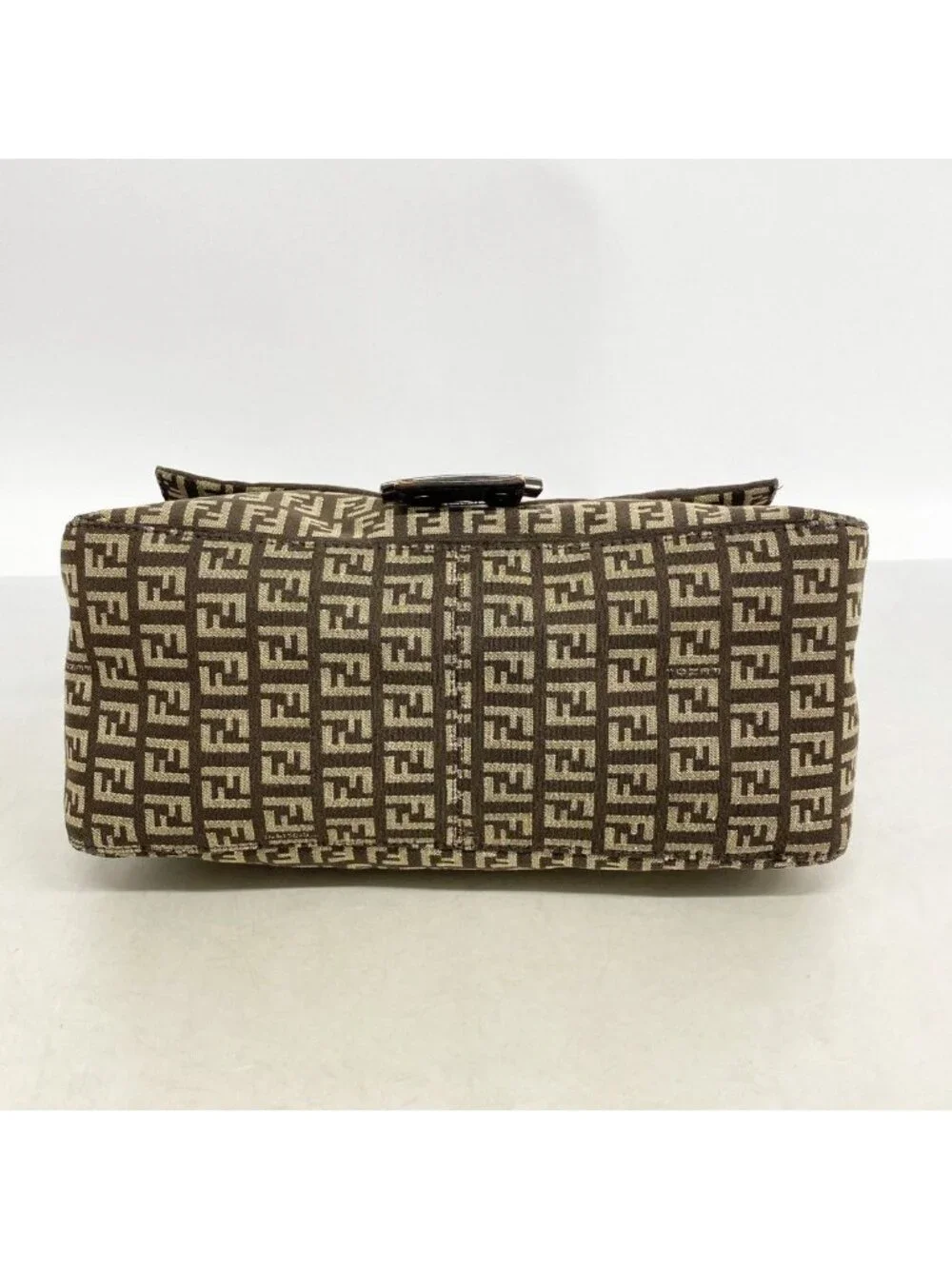 Fendi Handbag Zucchino Mamma Bucket Nylon Canvas Brown Silver